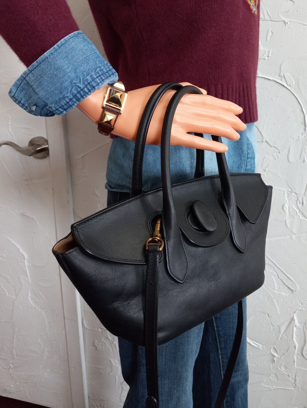 Polo Ralph Lauren, 2024 Bellport Satchel, Black Calf Leather - Picture 3 of 16